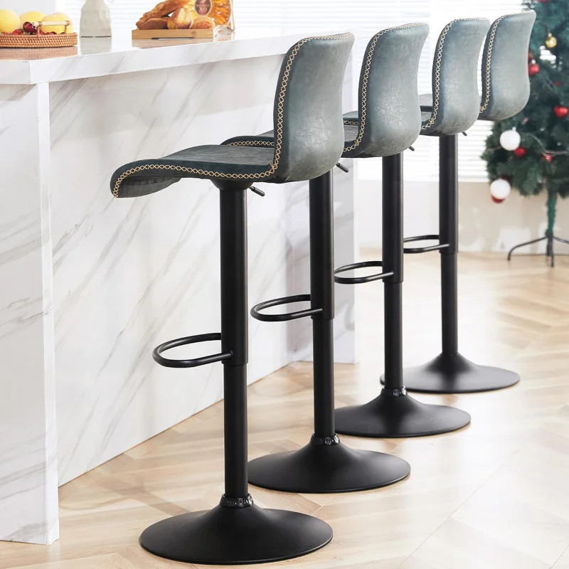 

Swivel Bar Stools Set of 4,Counter Height Bar Stools with Back, Adjustable Bar Stools 24" to 32",Deep Teal Faux Leather Bar Stoo