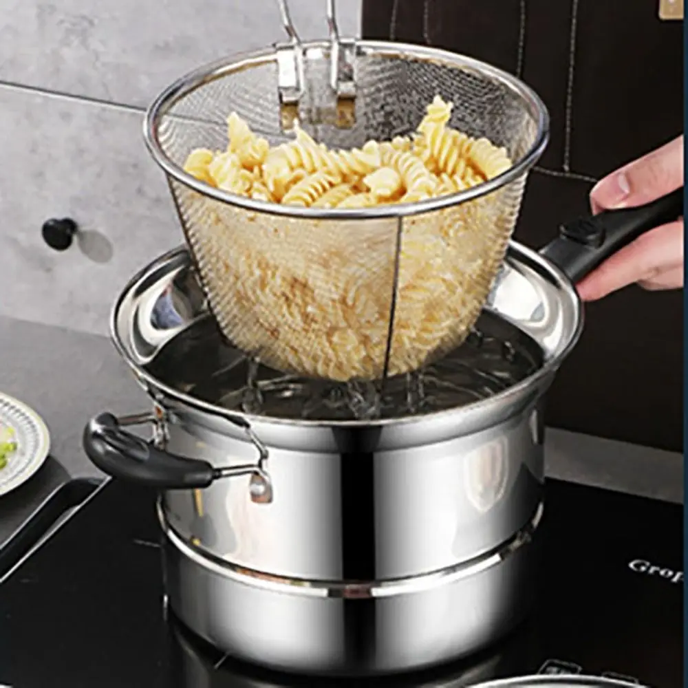Haushalts-Fritteusentopf aus Edelstahl mit Bratkorb und Dampfgarer, sichtbarer Deckel, Nudeltopf, japanischer Suppentopf Tempura