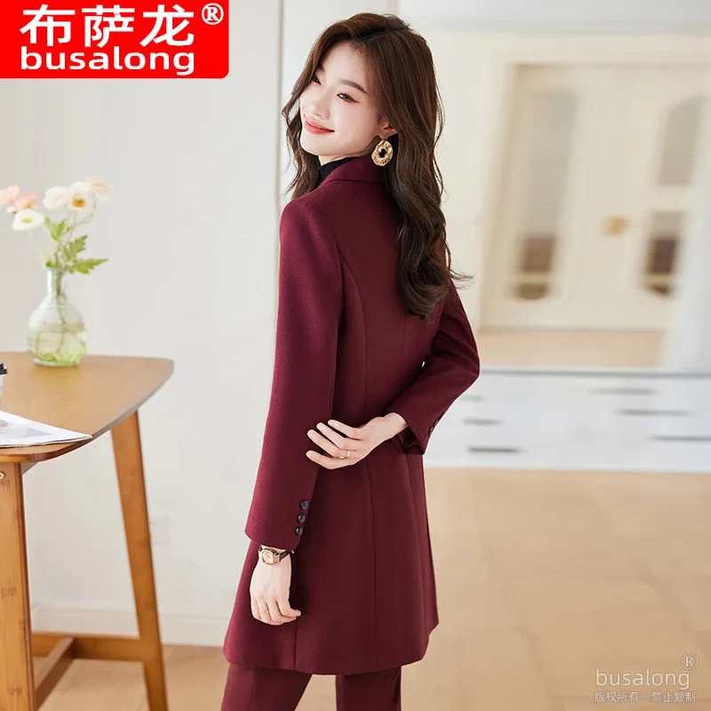 Wine Red Trench Coat Women's Mid-Length Autumn and Winter2024New Elegant High Sense Business Suit Coat Spring