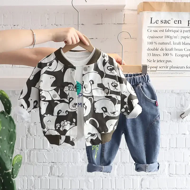 Children Cotton Wear Suits Kids Boys Girls Cartoon Printe Panda Hoodies T-shirt Pants 3Pcs/Set Spring Autumn Kids Sport Clothes