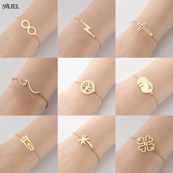 New Stainless Steel Charm Bracelets Fashion Lightning Infinity Ocean Wave Flower Bracelet Face Tooth Coconut Tree Bangle Jewelry