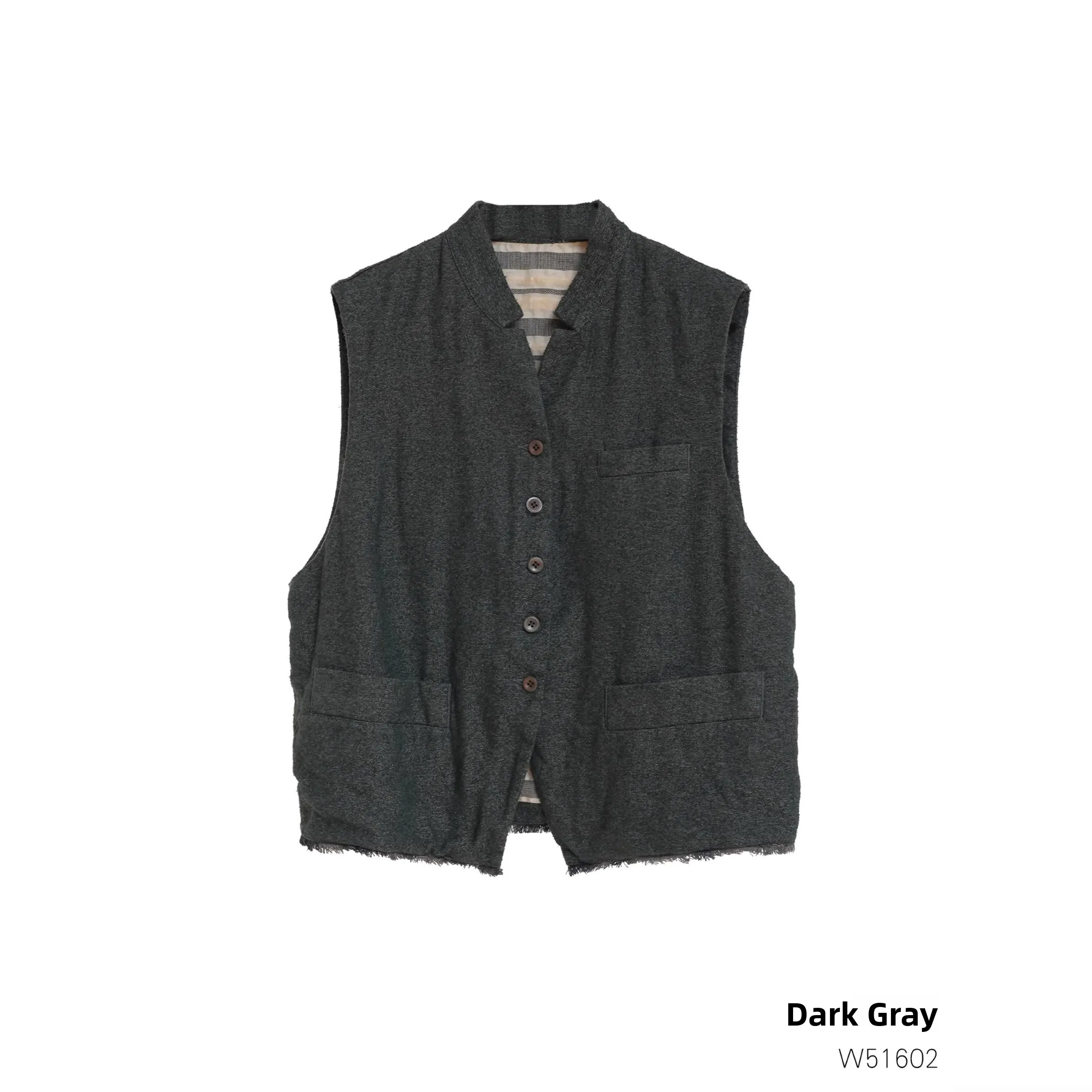 

Ji Jian Women's Silk Hanflax Particle Texture Vest Regular Thickness Spring 2025 Style Commute Collar Single Button Closure