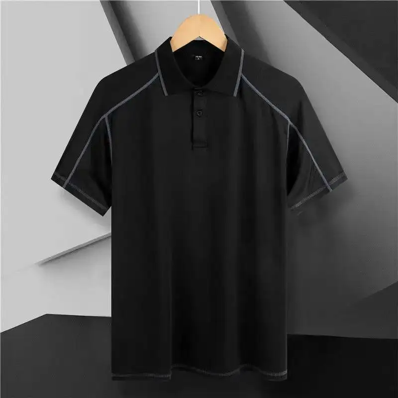 

Polo Shirt Needle Thin Middle Aged Men's Summer Solid Lapel Button Cool Korean Fashion Casual Versatile Short Sleeve T-Shirt Top