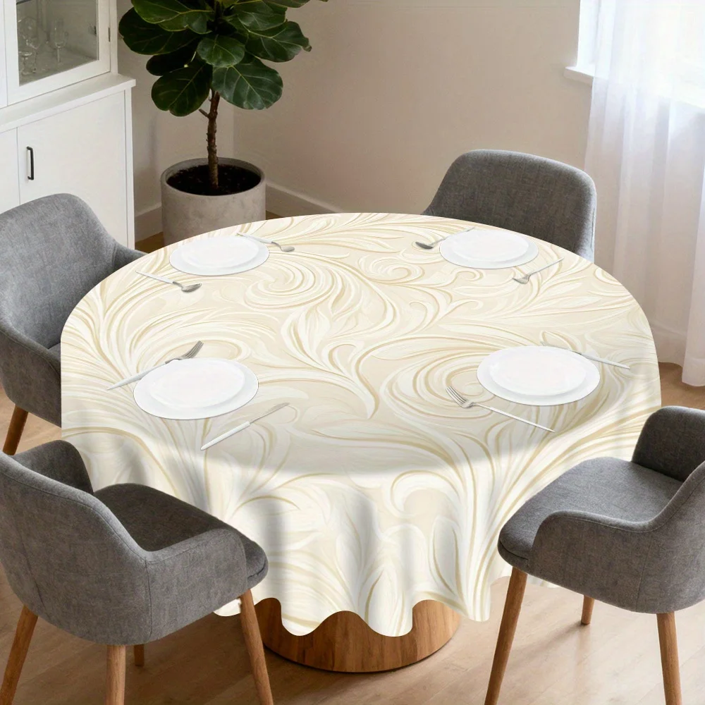 One cream swirl floral pattern round tablecloth, suitable for a luxurious modern-style dining roomzyc