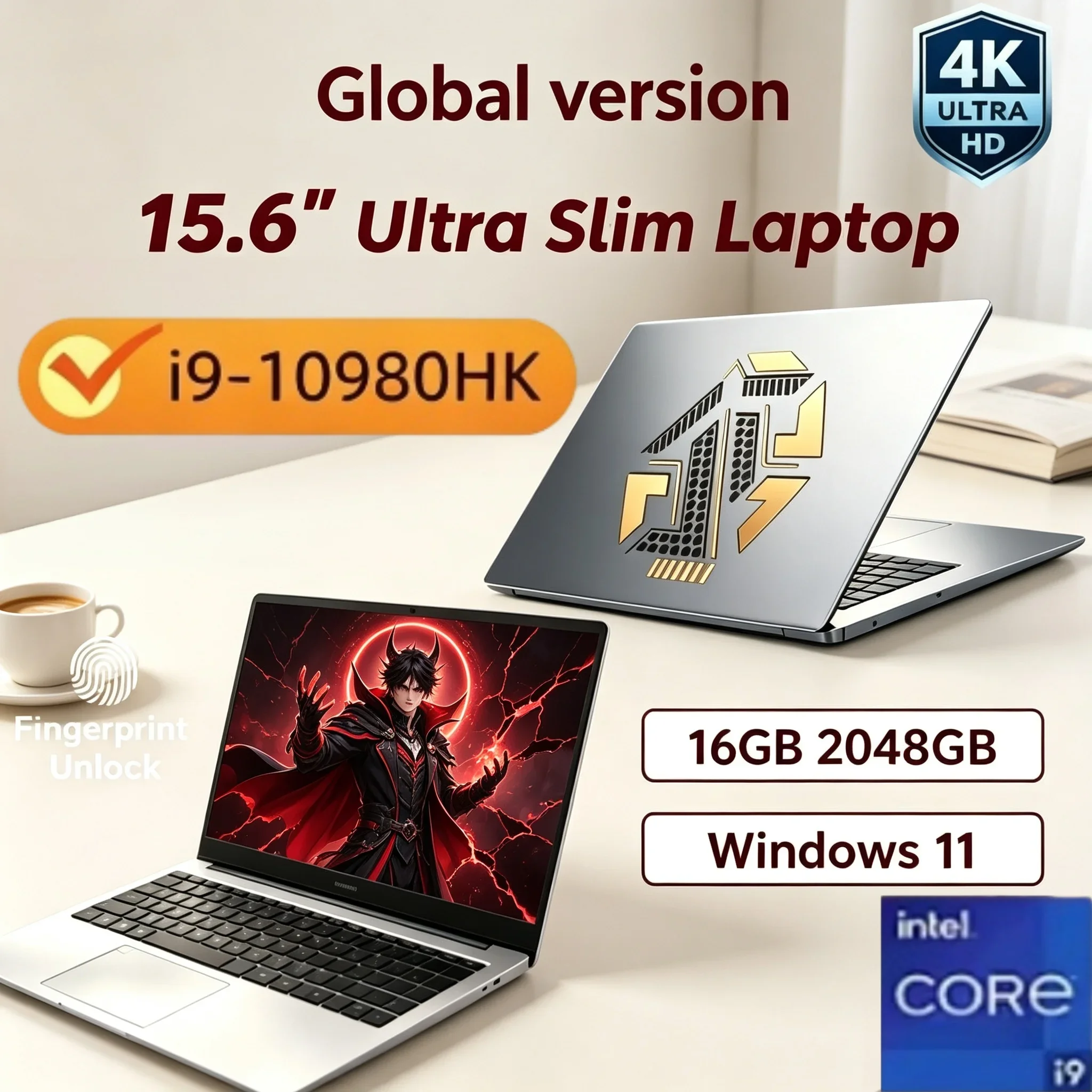 15.6 Inch Hearty Laptop Intel Core I9 10980HK 32GB RAM 1TB/2TB SSD Fingerprint Unlock Windows 11 Gaming Notebook