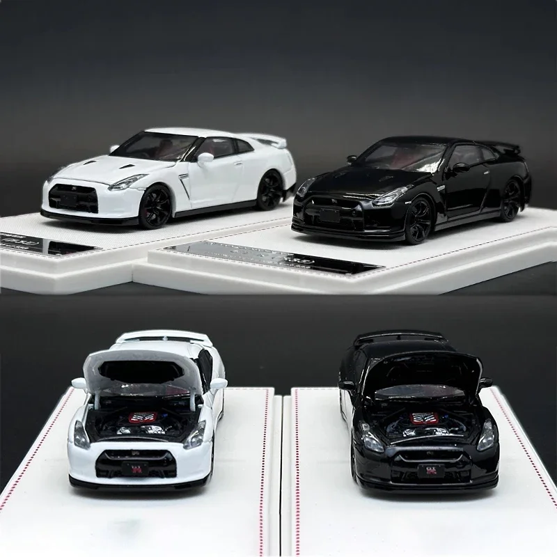 

FH In Stock 1:64 GTR R35 WHITE Black Opened Hood Diecast Diorama Car Model Collection Miniature Toys Focal Horizon