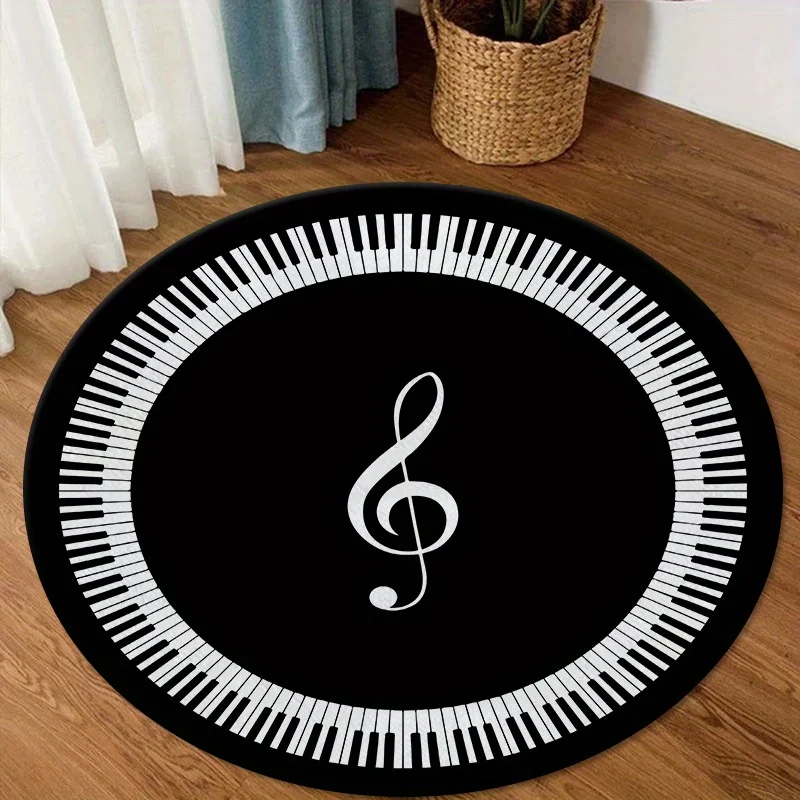 Piano Print Round Rug Music Element Carpet Living Room Bedroom Non-slip Chair Mat Sofa Coffee Table Study Area Bedside Rug Decor