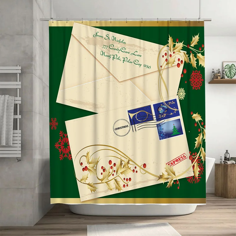 

TU Рождественская занавеска для душа Праздник Праздничный Рождественский декор для ванной комнаты Праздничный декор Санта-Клаус Водонепроницаемая ткань