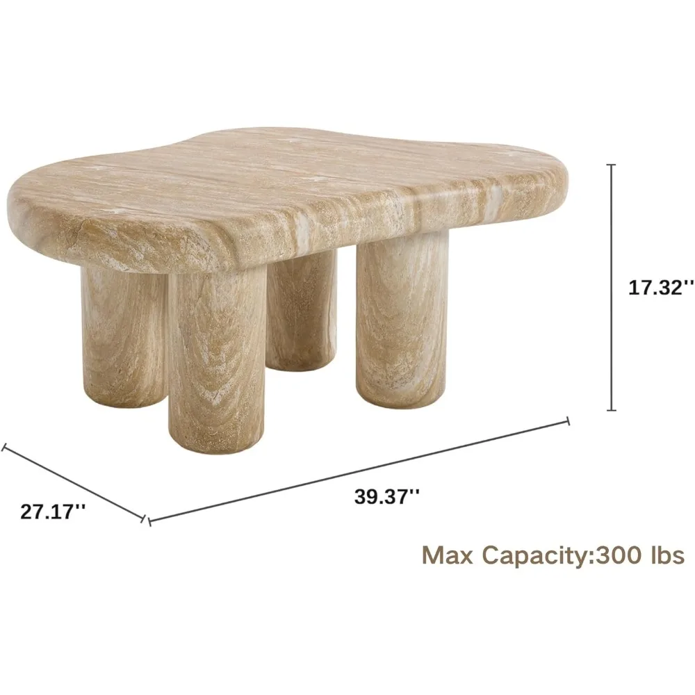 Mesa de centro elegante em nuvem inspirada em pedra – tampo tipo mármore curvo natural, peça central para sala de estar/quarto