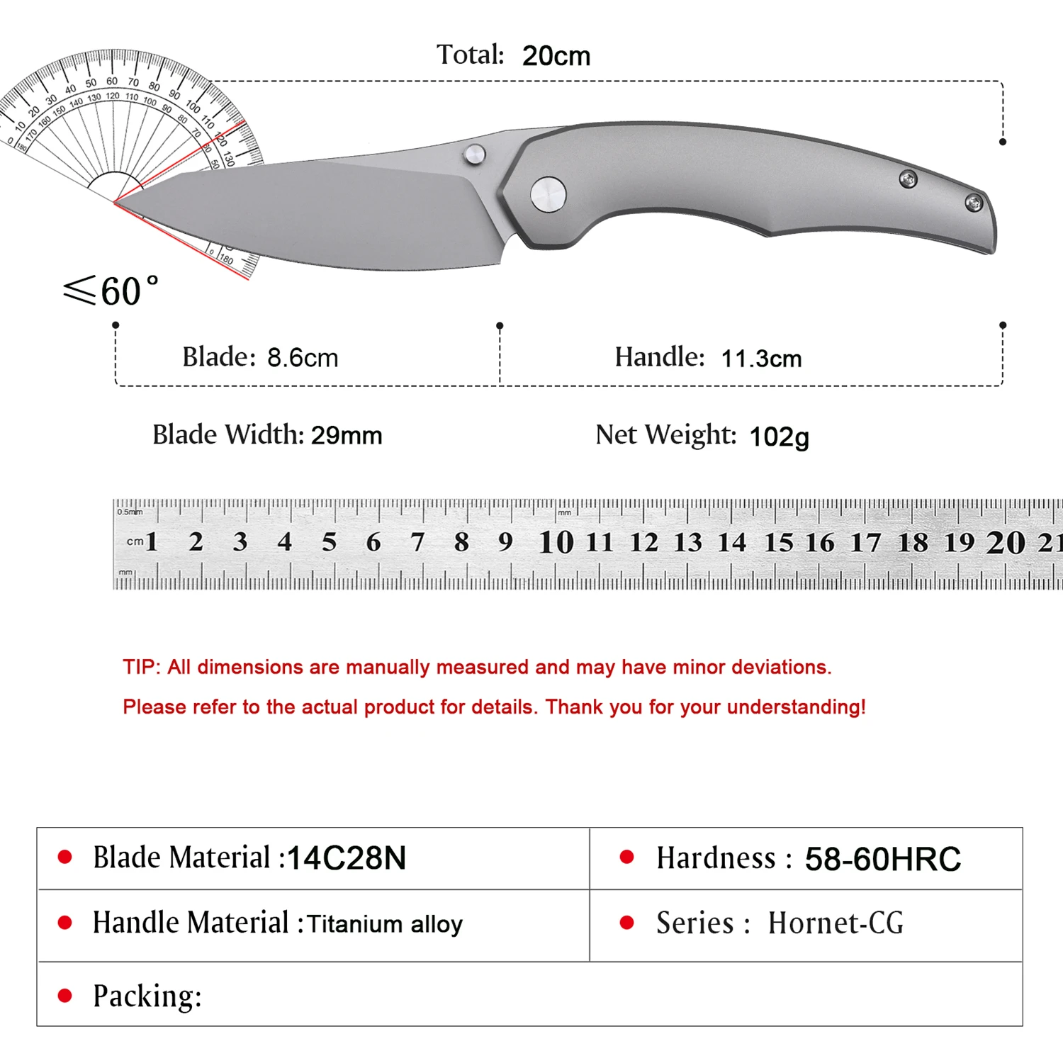 Folding Pocket Knife,14C28N Steel Blade,TC4 Titanium Alloy Handle,EDC Tool for Outdoor Camping Hunting Collection Daily Carry