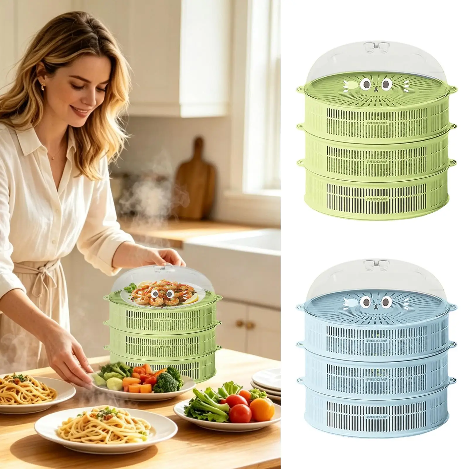 Plate Covers For Food 4 Layers Stackable Dustproof Breathable Kitchen Basket Food Protection Cover For Home Dining Table Camping