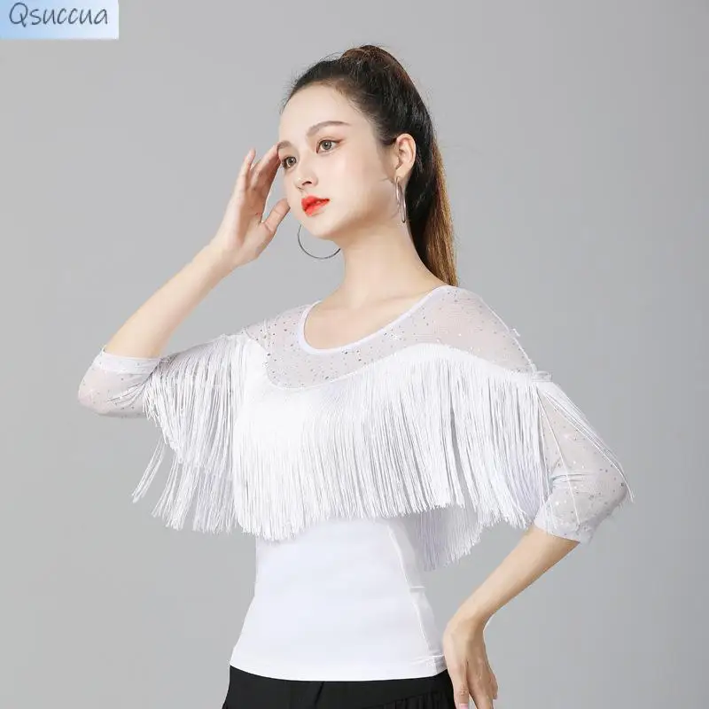 Tops de baile latino para mujer, Ropa de baile cuadrado, estándar nacional, ropa de práctica de baile de salón, nuevo estilo