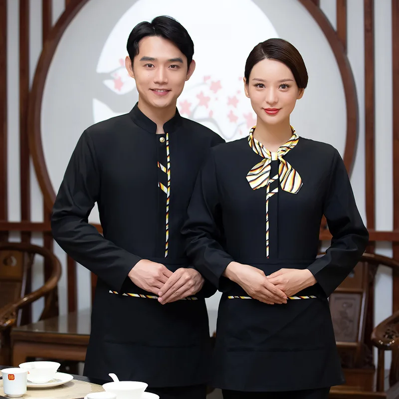 

Waiter Workwear Long Sleeve Female Dining Teahouse Workwear Uniform Hotel Restaurant Food Delivery Clothing Male Autumn and Wint