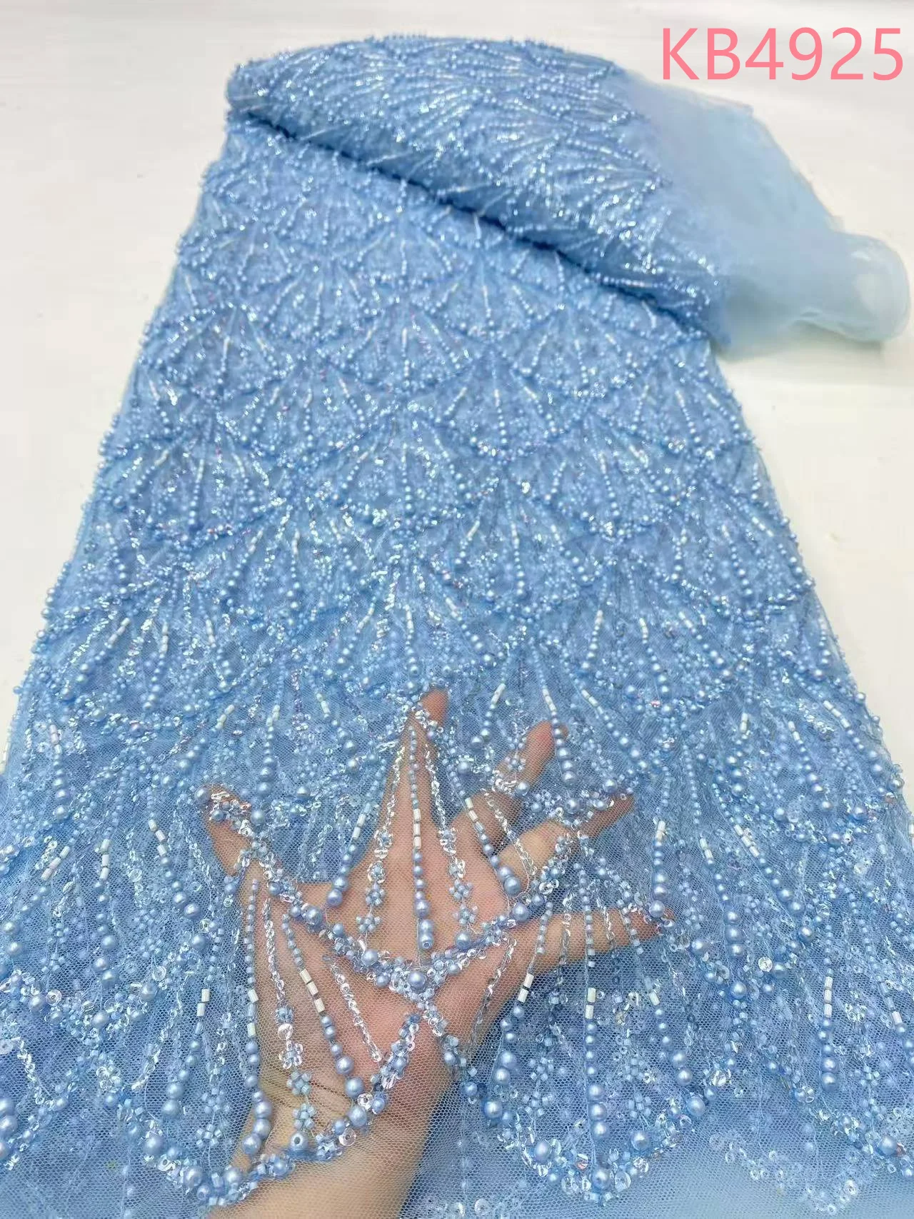 紫ライラック生地スパンコールレース生地アフリカレース生地5ヤード高品質2025ビーズブライダルレース生地縫製用KB4925