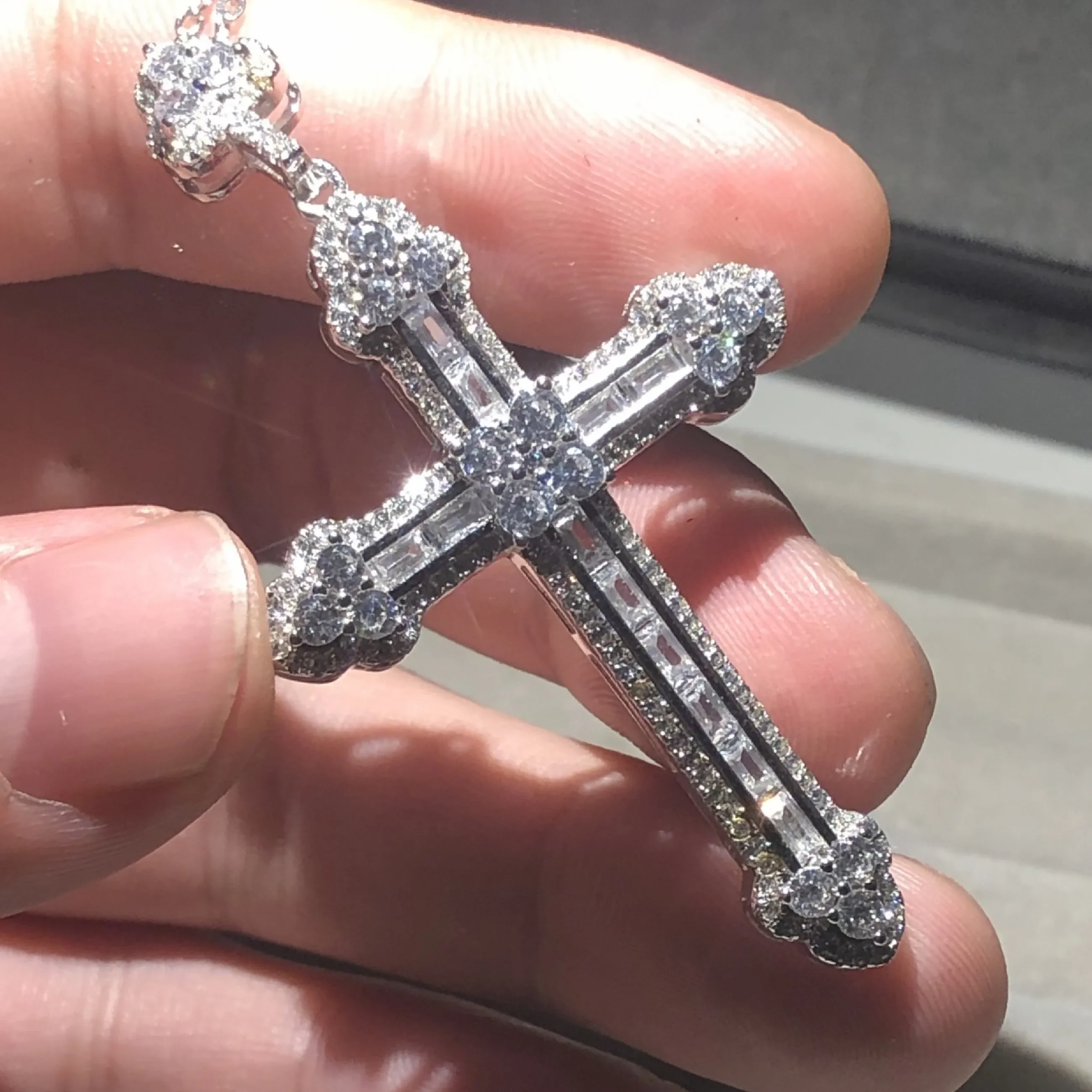 Nuovo 925 Argento Squisito Bibbia Gesù Croce Pendente Della Collana Delle Donne Degli Uomini di gioielli Crocifisso Fascino Diamante Simulato platino