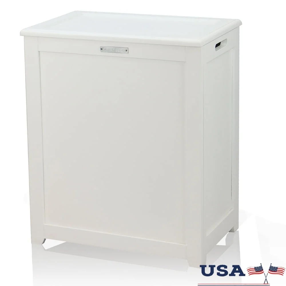 

White Laundry Hamper Storage Box with Lid Hand Grips Raised Bottom Stylish Organizer Home Toys Linens Books MDF Wood