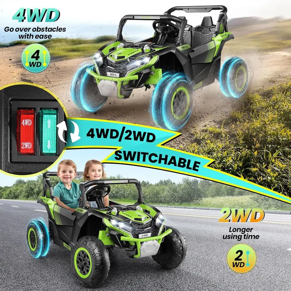 24v 2-zits rit op auto voor jongens en meisjes, UTV voor kind met ouderafstandsbediening, elektrische kindervoertuigen, off-road op batterijen, groen