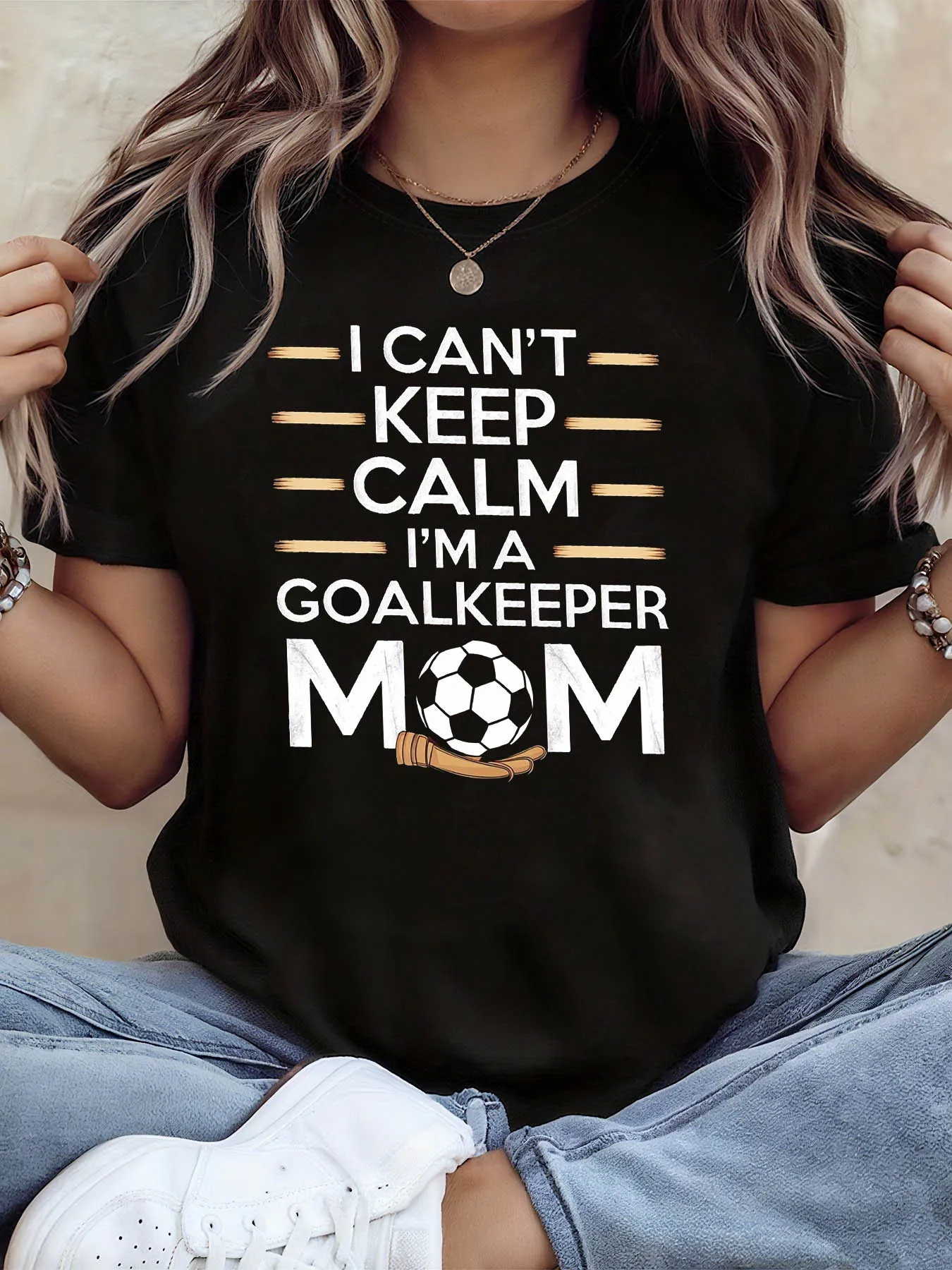 Women I Cant Keep Calm Im A Goalkeeper Mom T Shirt Soccer Goalie Parent Short Sleeve Casual Top with Goalkeeper Print