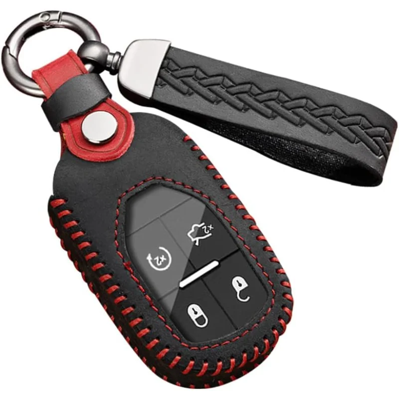 

WH Leather Key Fob Holder With Keychain Tramsparent Key Cover Key Bag Fit For Maserati Ghibli Levante Quattroporte Black