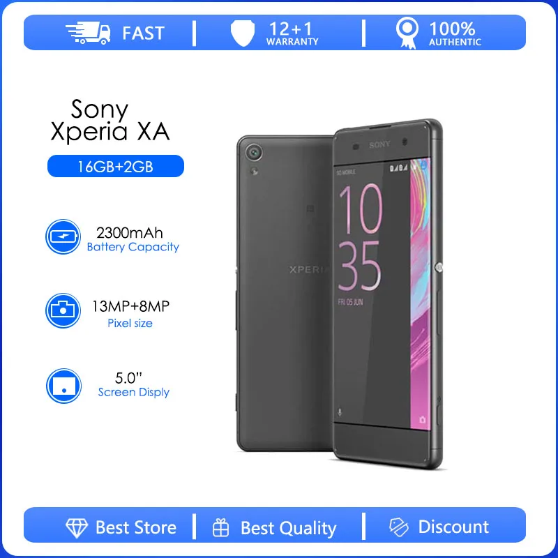 Sony Xperia XA  Single Sim F3111 or Dual F3116 Refurbished Original Unlocked 5.0" Inch Android 13MP Camera  WIFI 1080P Cellphone