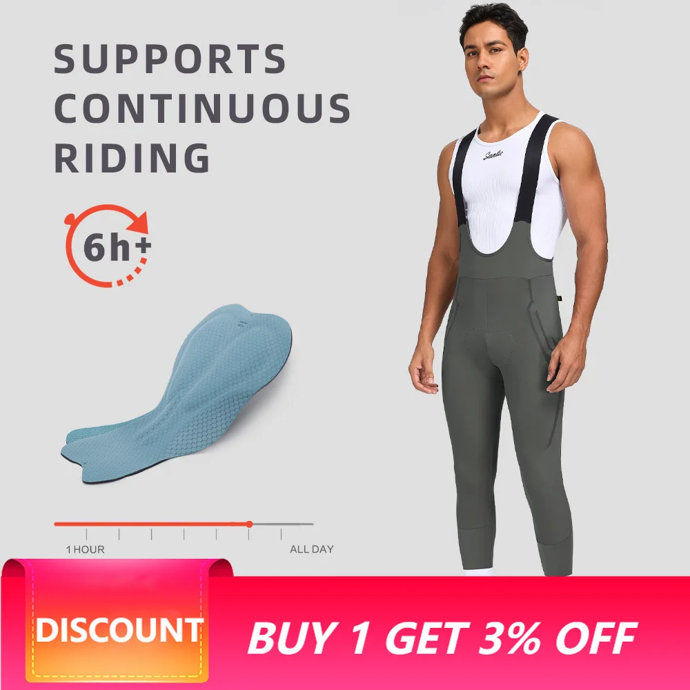 Santic Men's Cycling Bib Pants Exhaust Moisture Absorbing Sponge Cushion Cycling Breathable Reflective Strap Pants TM25C04285