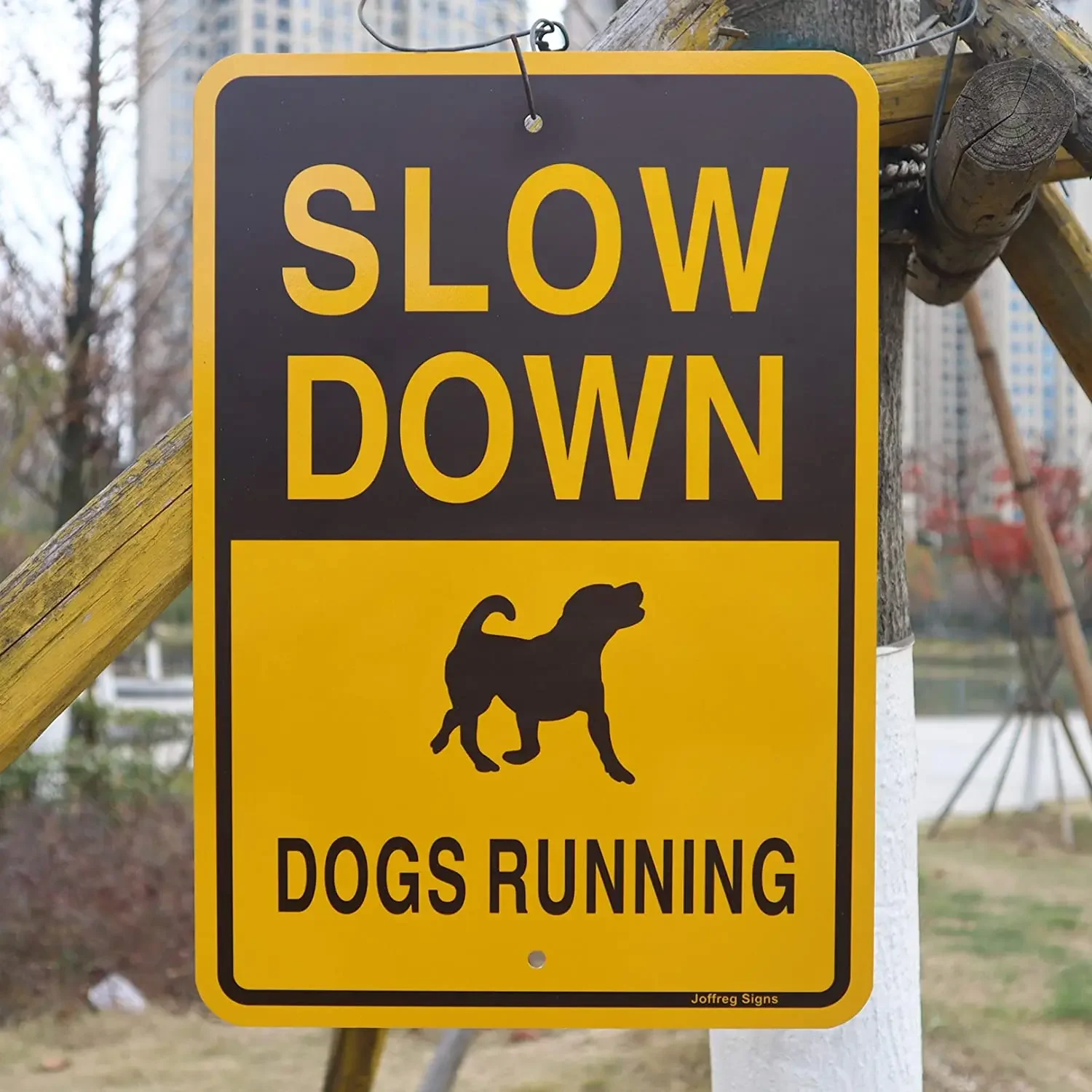 Joffreg Slow Down Dogs Running Sign,17 x12 Inches,Reflective Aluminum (2 Pack)