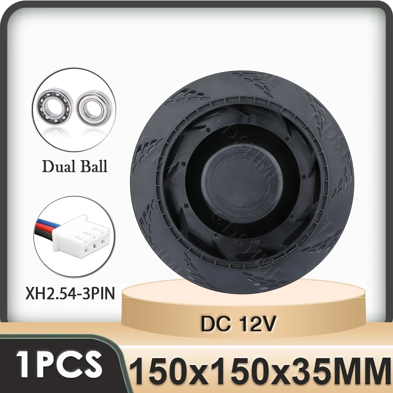 Gdstime 15cm dmuchawa powietrza 150x150x35mm DC 12V 3PIN oczyszczacz powietrza wentylator odśrodkowy 15035 150mm podwójna kula bezszczotkowy silnik prądu stałego chłodnicy