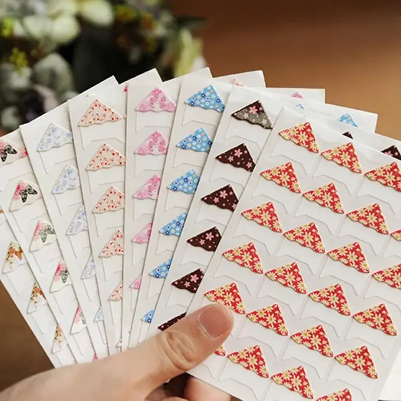 

24 Pcs/sheet DIY Floral Print Corner Paper Stickers for Photo Albums Handwork Frame Decoration