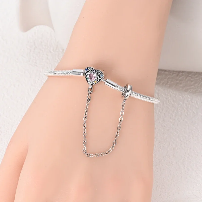 Plata de Ley 925, diseño Retro de amor de ensueño, cadena de seguridad, pulsera de cadena de hueso de serpiente para mujer, fabricación de joyas con cuentas Diy, regalo