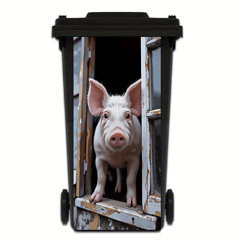 1 cute cartoon pig pattern trash can sticker waterproof self-adhesive kitchen living room bedroom bathroom 2D plan