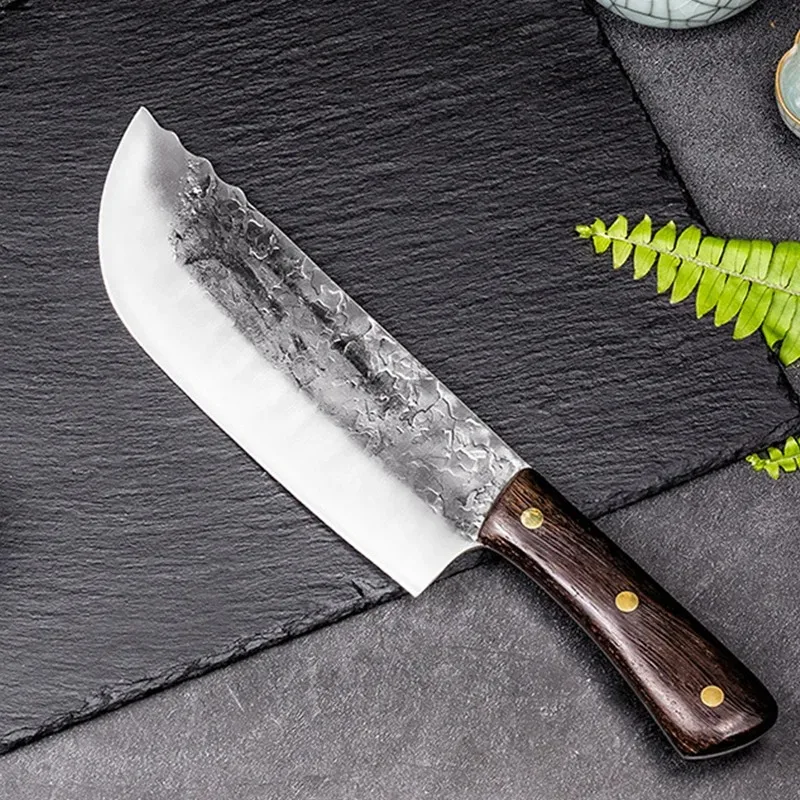 Cuchillo para cortar carne, verduras y frutas, cuchillo para barbacoa, hoja forjada a mano, cuchillo de carnicero para Chef, cuchillos de cocina con mango de madera