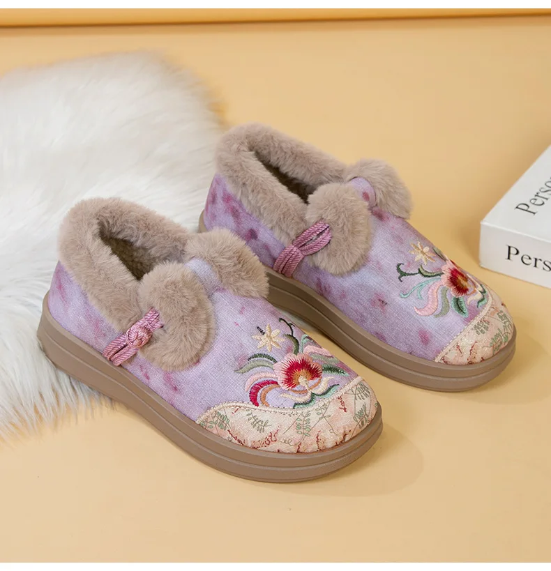 Damen-Winterschuhe mit Fleece-Futter, bestickt, im chinesischen Stil, mit Froschknopf, zum Hineinschlüpfen, rutschfeste, dicke Sohle, warme Freizeitschuhe. – Detail 9