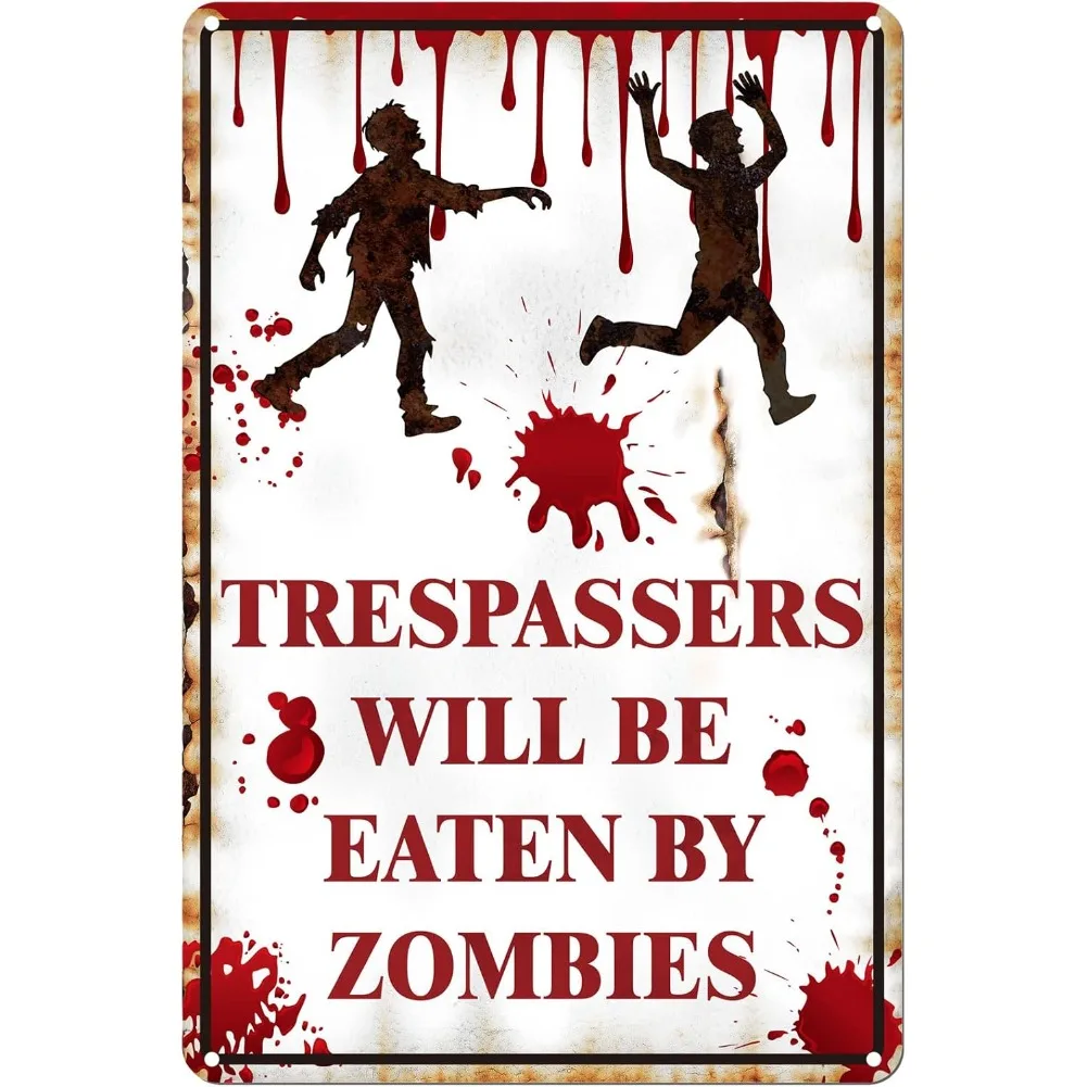 1 Pcs Halloween Decoration Halloween Sign Retro Chic Funny Metal Tin Signs No Trespassing We Are Tired of Hiding The Bodies