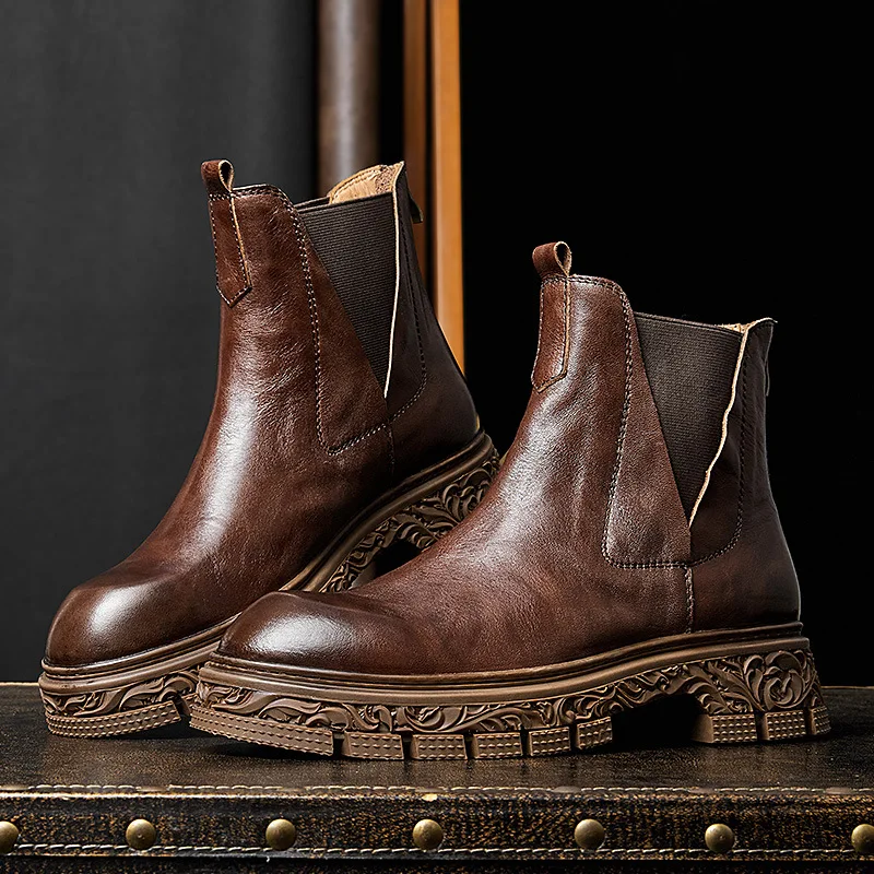 

Винтажные мужские ботильоны, роскошная натуральная кожа ручной работы, качество, осень 2023, деловая обувь на платформе в британском стиле, мужская деловая обувь