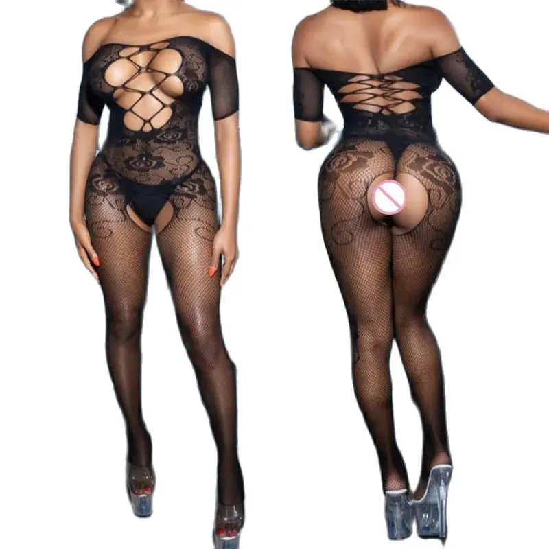 Open Crotch Fishnet Bodysuit Women Sexy Lingerie Bodystockings Sex Set Erotic Tights Mesh Underwear Porn Leopard Print Costume