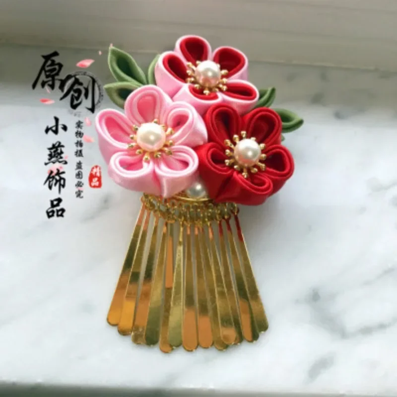 Nero vintage fatto a mano SAKURA Red Geisha fermaglio per capelli forcina kimono giapponese accessori per capelli accessori per capelli copricapo panino ragazza