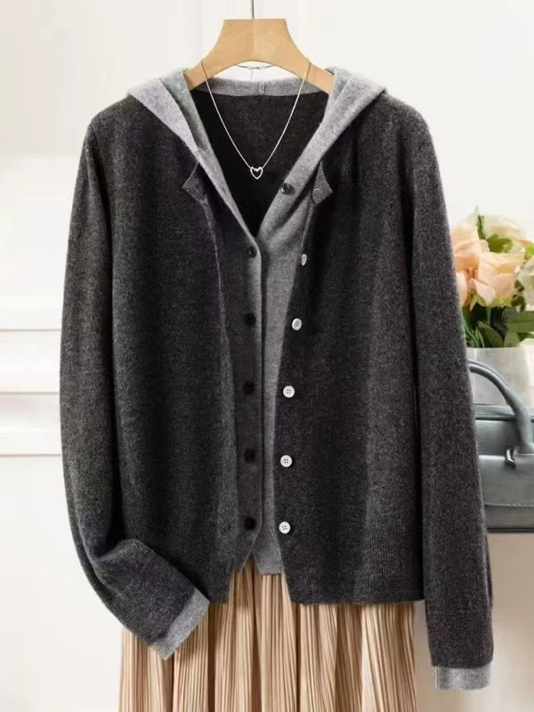 

Осень/зима, свитер из 100% чистого кашемира, женский свитер с капюшоном, свободный свитер, верх, искусственные рубашки с двумя нижними рубашками внутри.