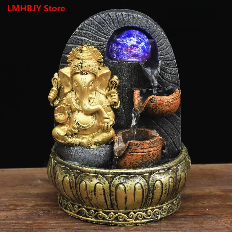 

LMHBJY India Thailand Vietnam Mascot Buddha Statue Home Decoration Rockery Flowing Water Humidifier Handicraft Decoration