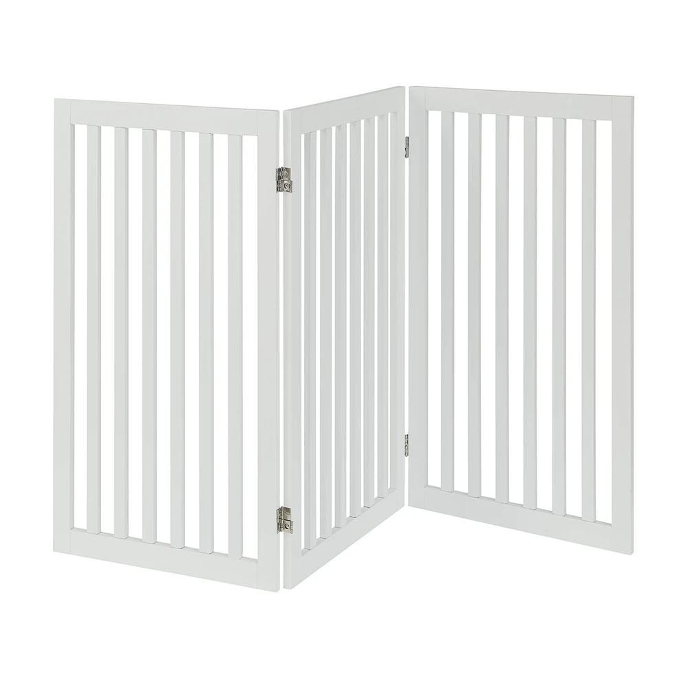 Freestanding Wooden Dog Gate, Foldable Pet Gate with 2PCS Support Feet Indoor Pet Gate for Stairs, White