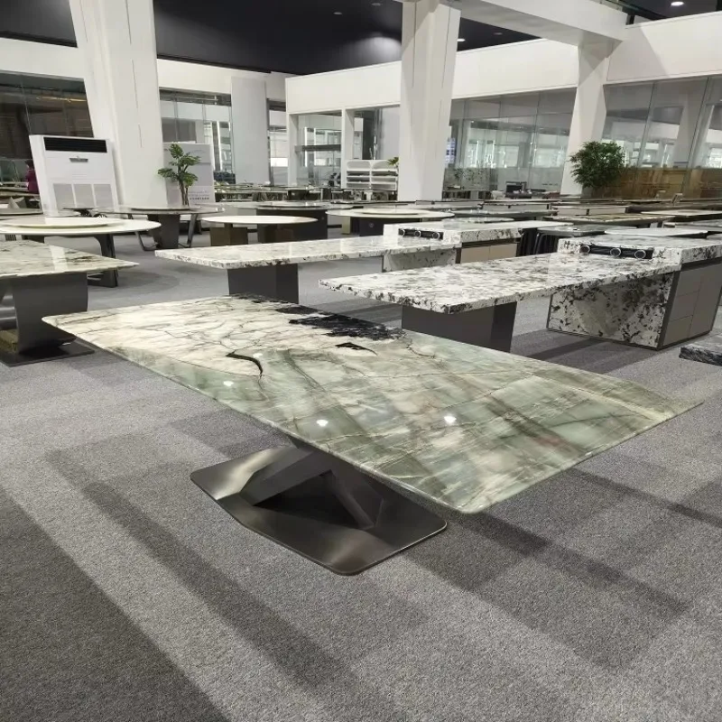 High-End Luxury Quartzite Stone Rectangular Dining Tables Modern Style Smooth Texture for Home Decor Interior Hotels Kitchens
