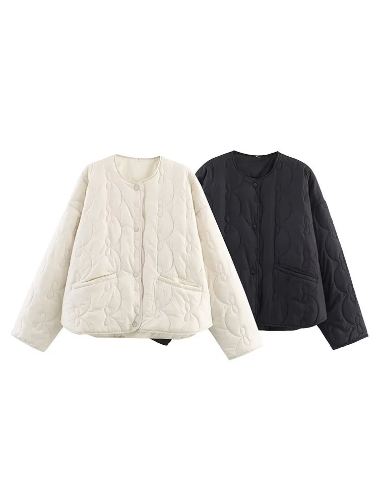 HH Donna Inverno Versatile Solido Maniche Lunghe Girocollo Fiocco Cappotto in Cotone Trapuntato Moda Femminile Streetwear Giacca in Cotone Casual