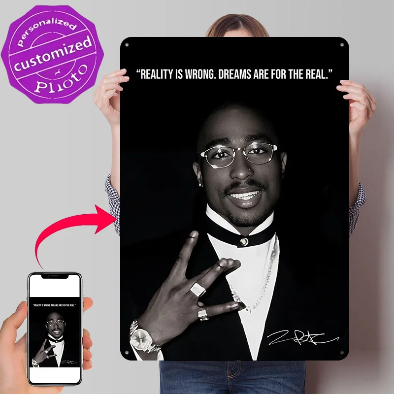 Tupac Shakur Inspirational Quote 3D Printed Texture Poster Personalized Wall Art Retro Metal Tin Signs for Decor Room Wand Deko
