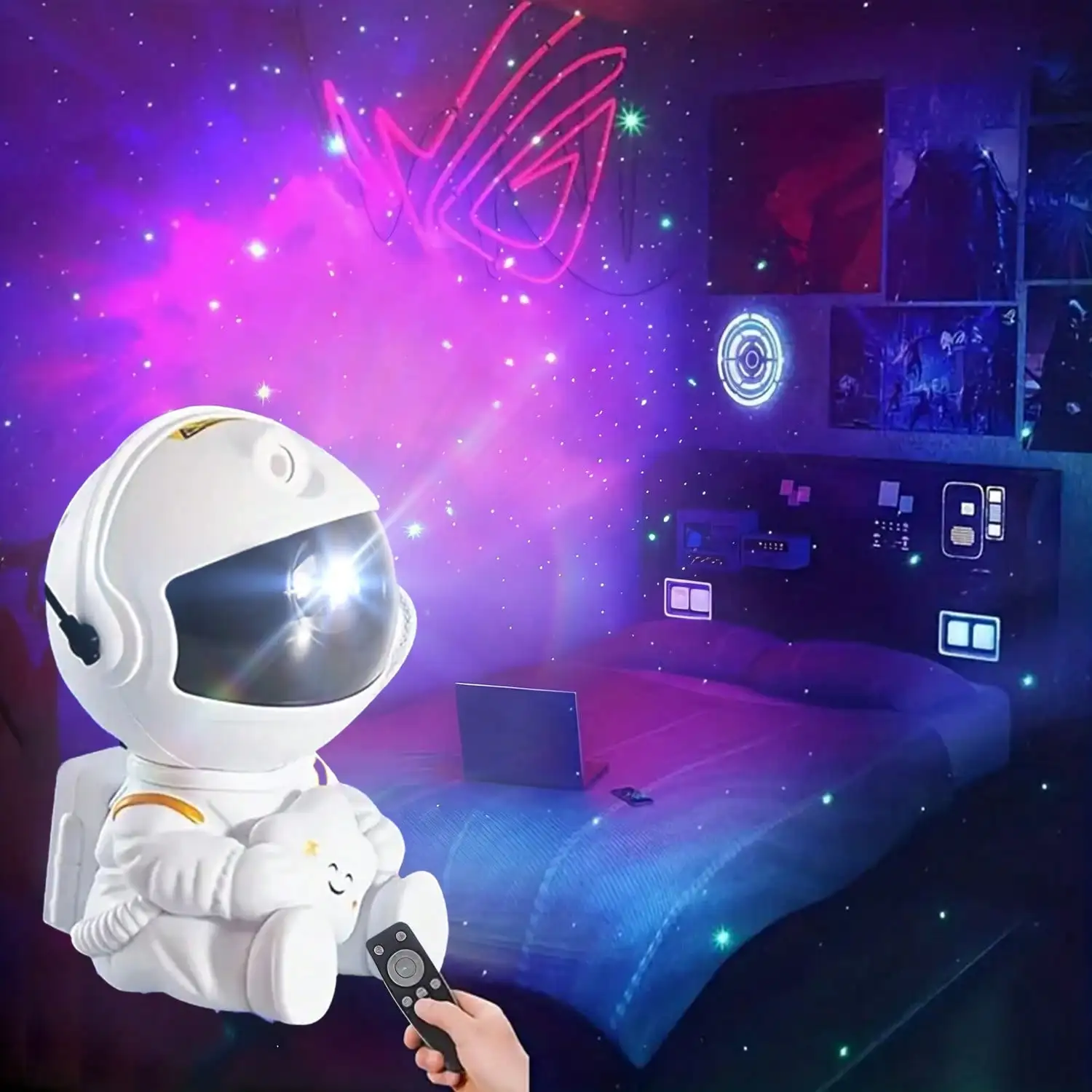 Star Projector Galaxy Night Light, Astronaut Space Design, Starry Sky Nebula LED Lamp, for Bedroom Home Decor Gift