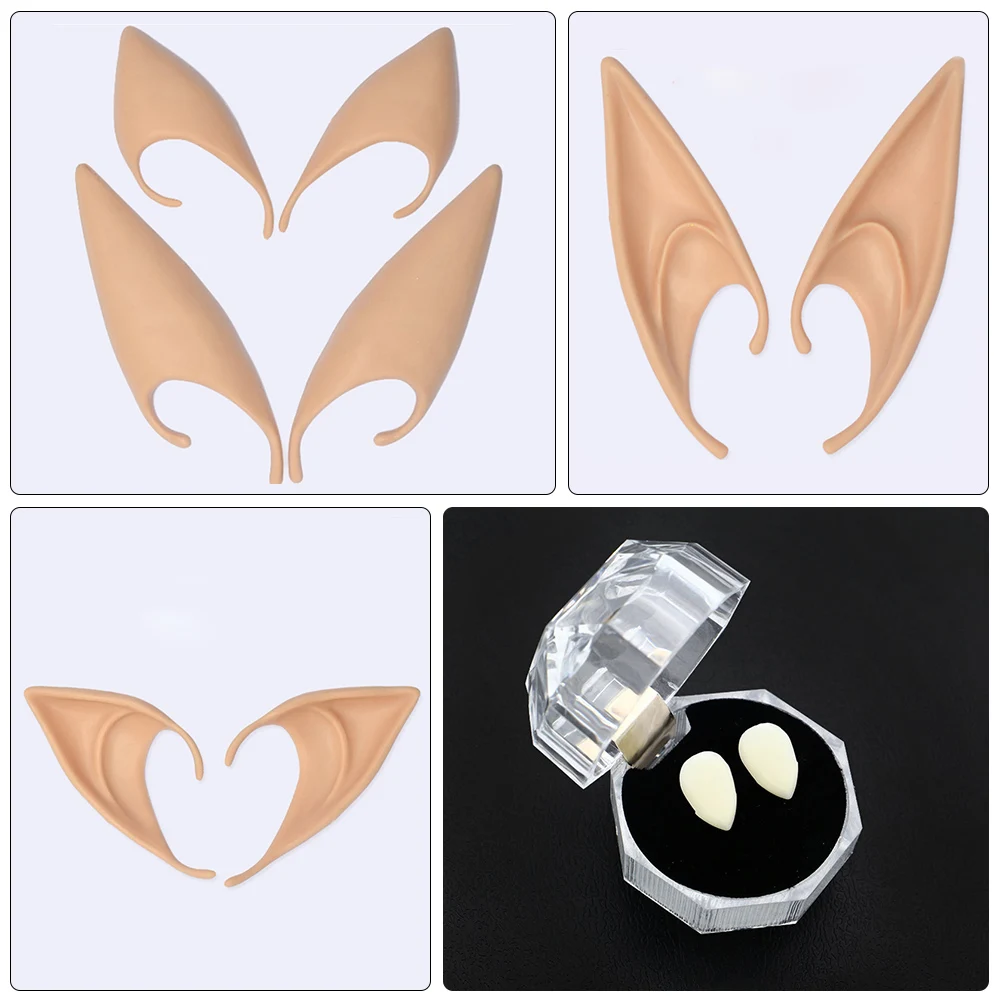 

8 Pcs Halloween Costumes Elf Ears Vampire Teeth Denture Trick Fangs Fairy Cosplay Artificial Beige Child
