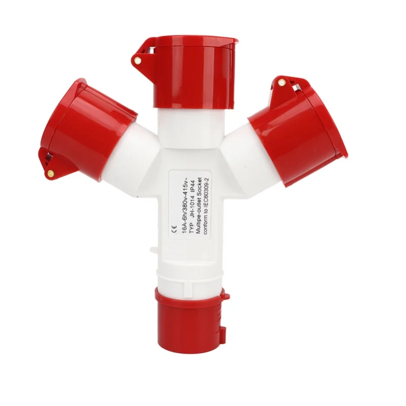 Waterproof Industrial Site Plug IP44 Cross 1 In 3 Out 4 Pin 2P N E Multiple Sockets Industrial Plug 380-415V