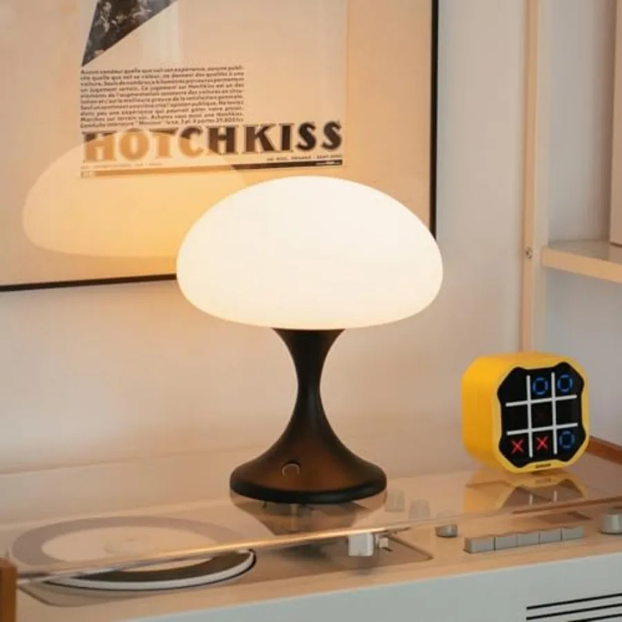 Mushroom Lamp 5W LED Cordless Rechargeable Table Lamp with Glass Shade Small Retro Dimmable Touch Light with 3 Color Temps Aest