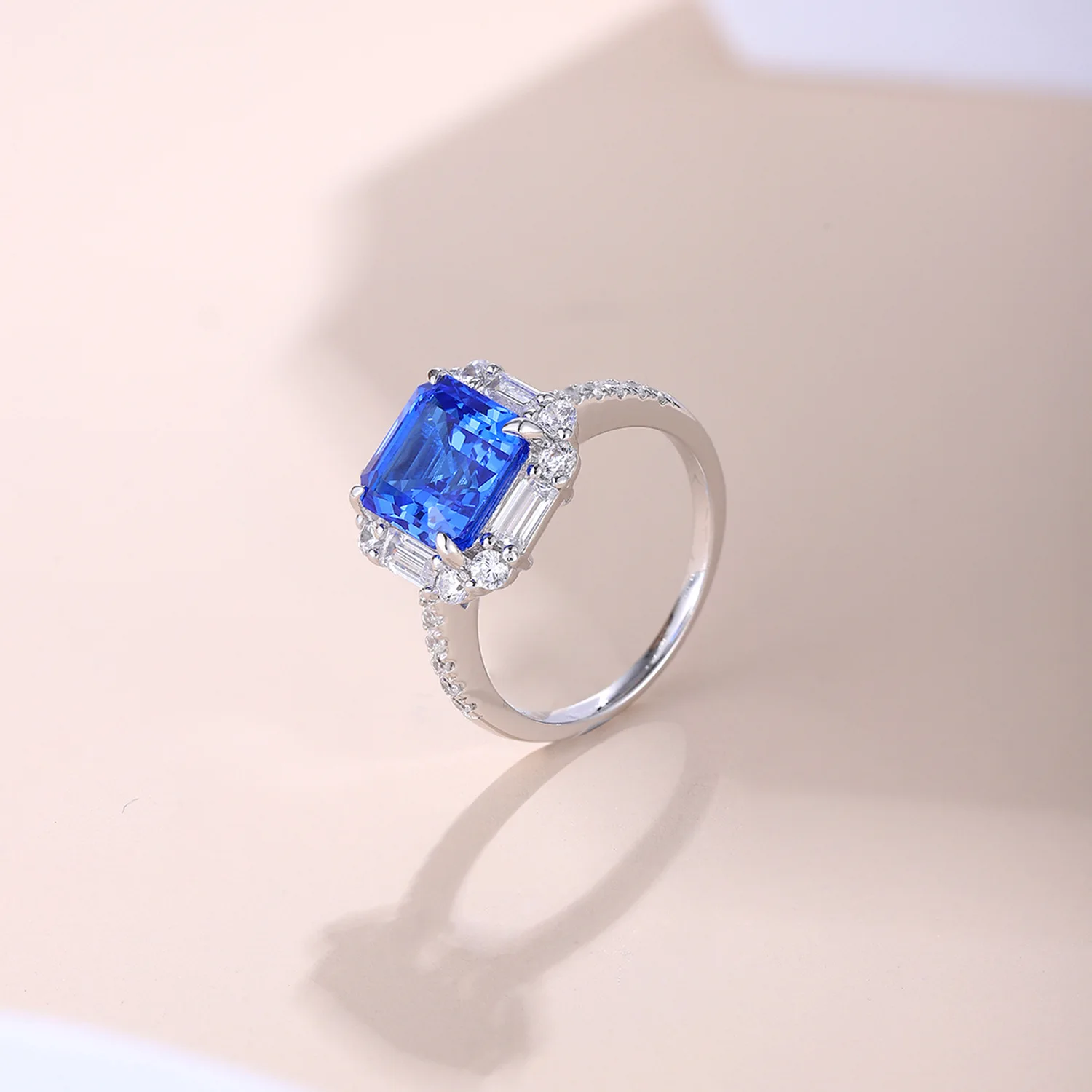 

Lab Grow 3.4ct Cobalt Blue Spinel S925 Silver Engagement Ring