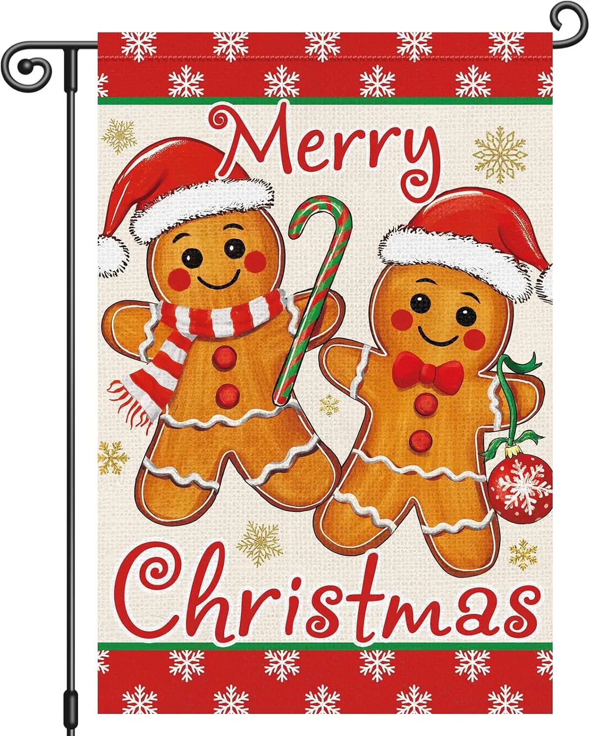 Merry Christmas Garden Flag Gingerbread Man Xmas Candy Cane 12x18 Inch Double Sided Winter Holiday Snowflake Seasonal