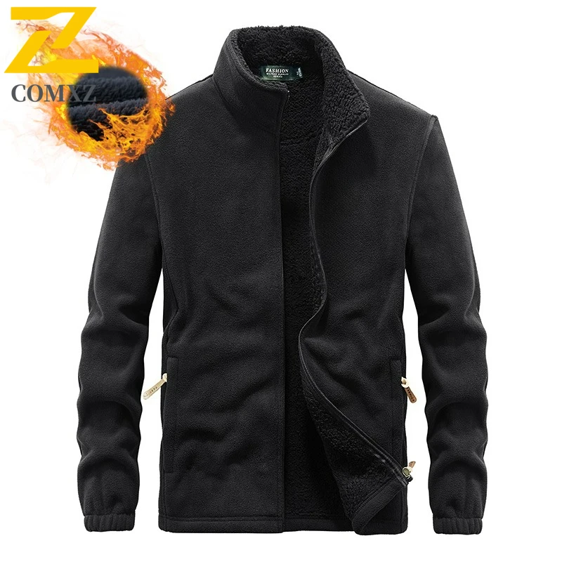 COMXZ Fleece Jacket Fashion Stand Collar Outdoor Sport Warm Coat High Quality Solid Color Slim Windproof Autumn Winter Garment