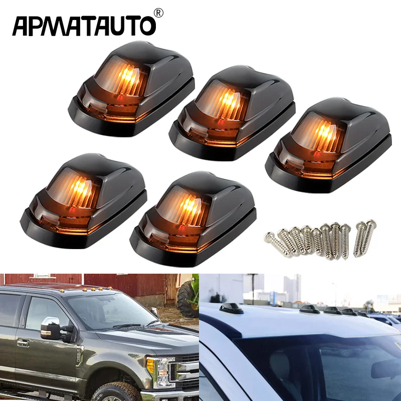 5pcs New Amber LED Cab Roof Marker Lights Kit For 17-22 Ford F250 F350 F450 F550 Super Duty Dome Lights Smoked Cover